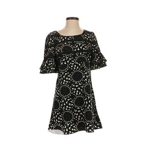 Free People Black White Floral Medallion Ruffle Sleeve Mini Dress Size 2